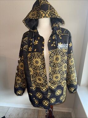 Unisex Black & Gold Patterned Hooded Jacket